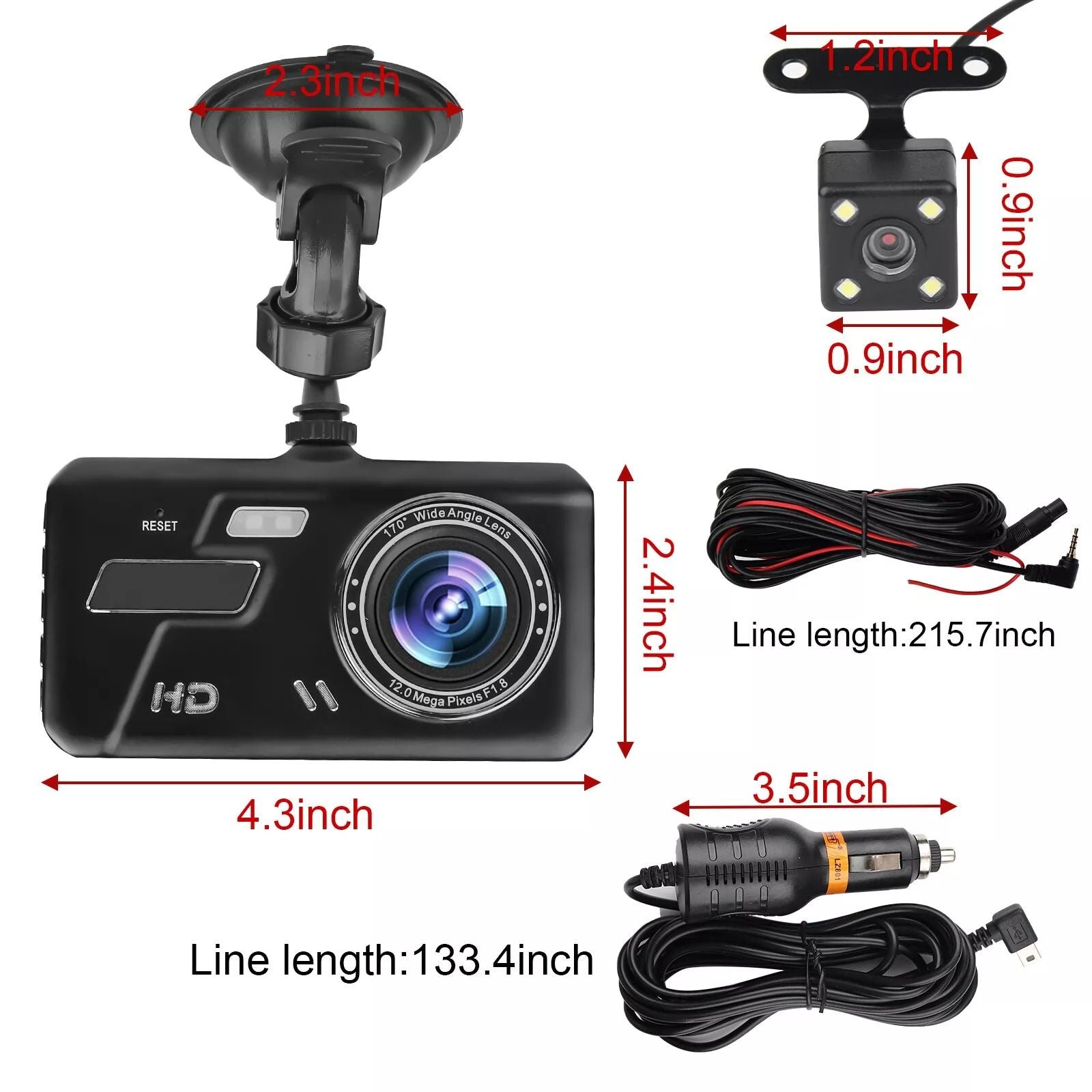 Dual 1080P Dash Cam With 4 Screen Car DVR Recorder For Front  Rear Camera Coverage 7