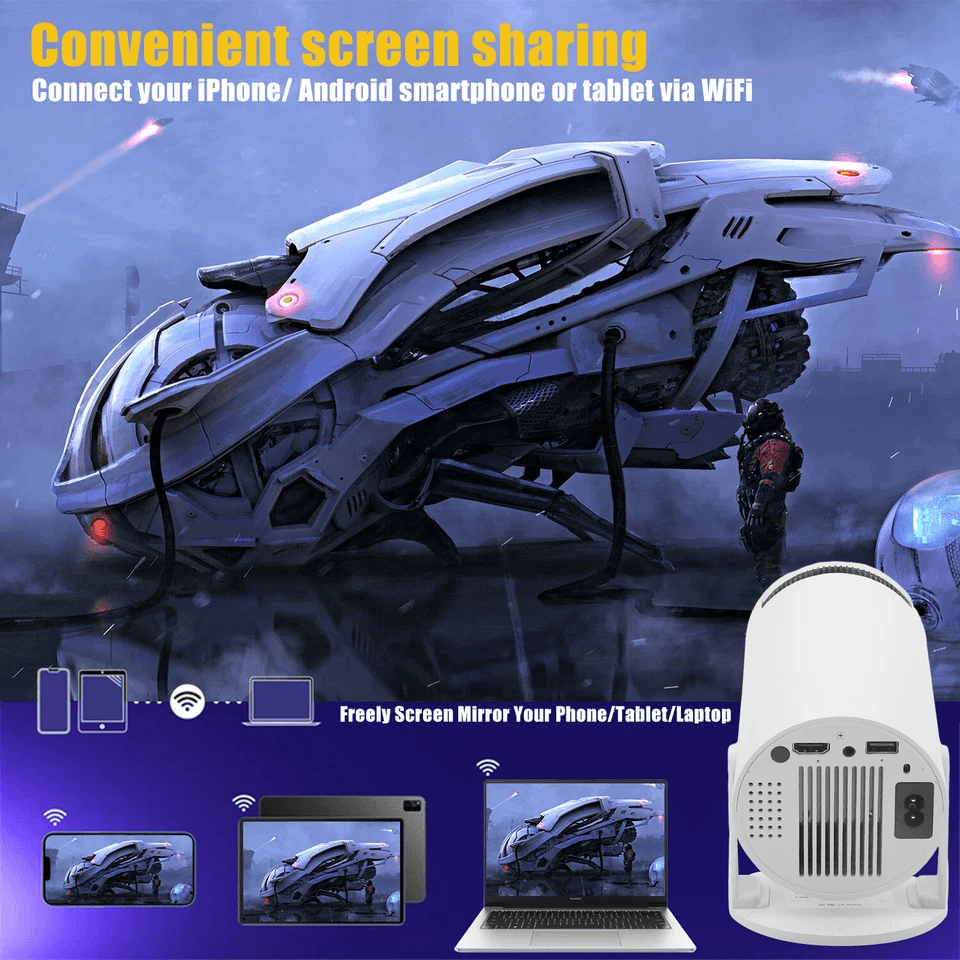 4K Mini Projector Lumen LED UHD WiFi Bluetooth Portable Home Theater Projector For Indoor  Outdoor  4