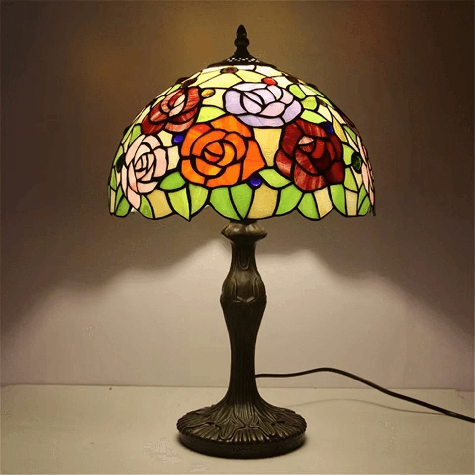 Dragonfly Tiffany Table Lamp Stained Glass Desk Light Retro Brass Resin Base For Living Room Decor 1