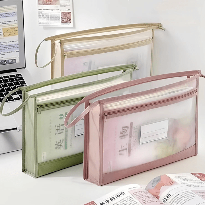 Large A4 Mesh Document Organizer – Double-Zip Clear Storage Bag for Travel, Office & School