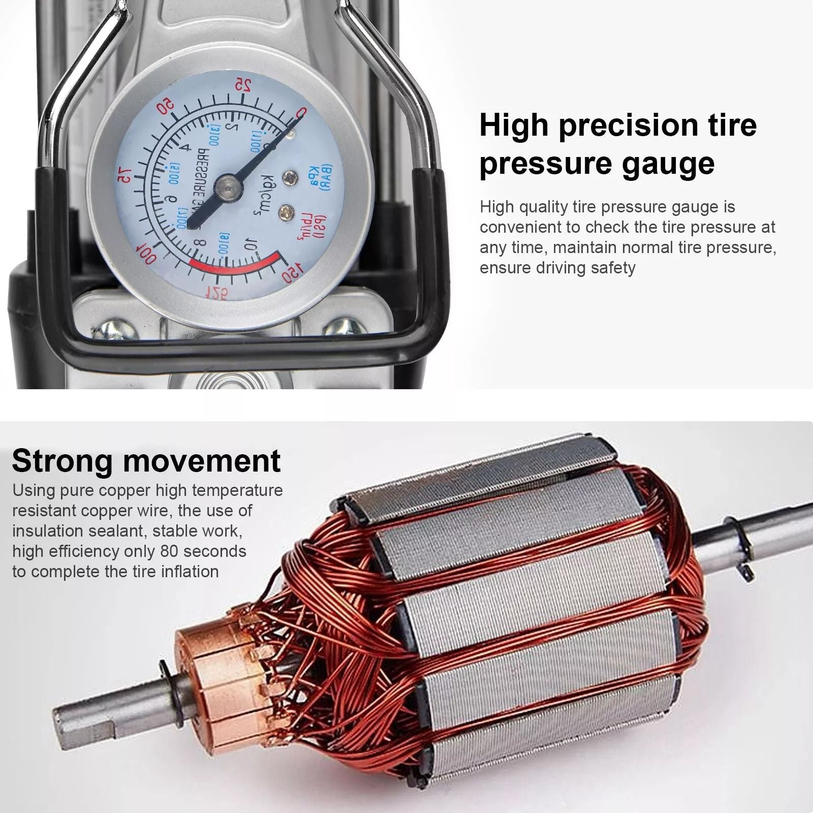 Portable Car Tire Inflator Heavy Duty Electric Air Compressor Pump For Auto  Vehicles 6