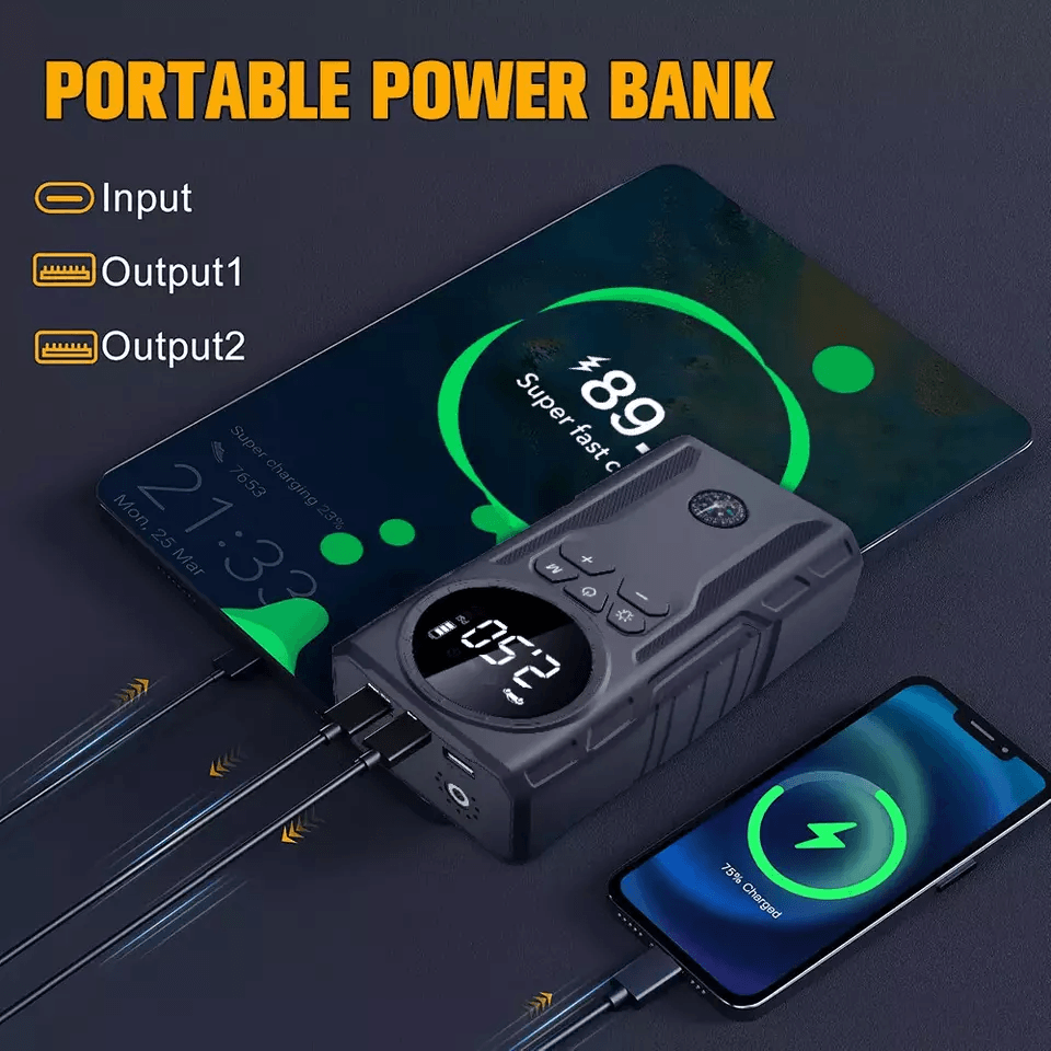 MultiFunction Car Jump Starter Booster Jumper Box Power Bank Battery Charger  Air Pump For Vehicle