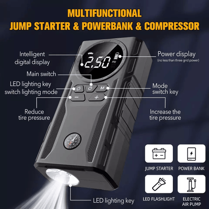 MultiFunction Car Jump Starter Booster Jumper Box Power Bank Battery Charger  Air Pump For Vehicle