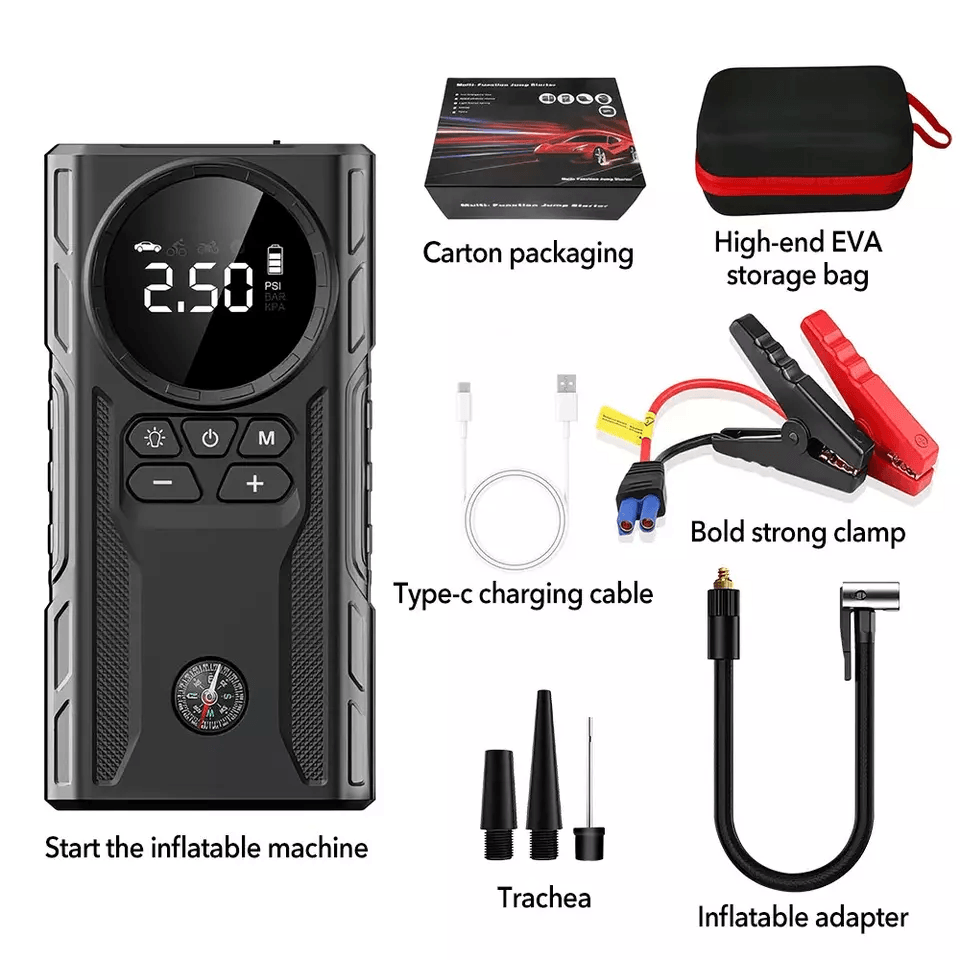 MultiFunction Car Jump Starter Booster Jumper Box Power Bank Battery Charger  Air Pump For Vehicle