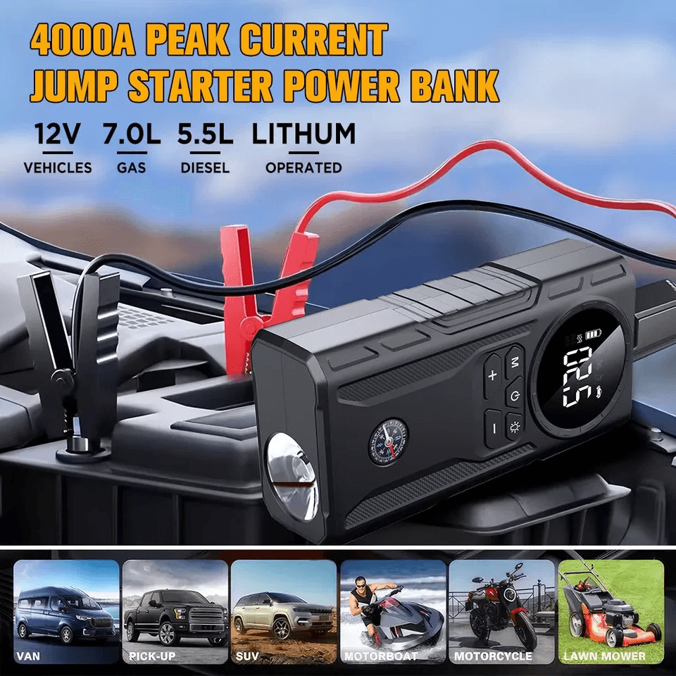 MultiFunction Car Jump Starter Booster Jumper Box Power Bank Battery Charger  Air Pump For Vehicle