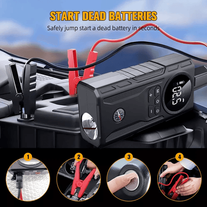 MultiFunction Car Jump Starter Booster Jumper Box Power Bank Battery Charger  Air Pump For Vehicle