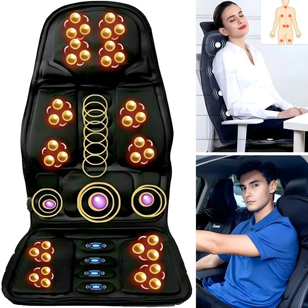 Electric Portable Heating Vibrating Back Massager Cushion for Car, Home & Office, Lumbar & Neck Pain Relief Mat