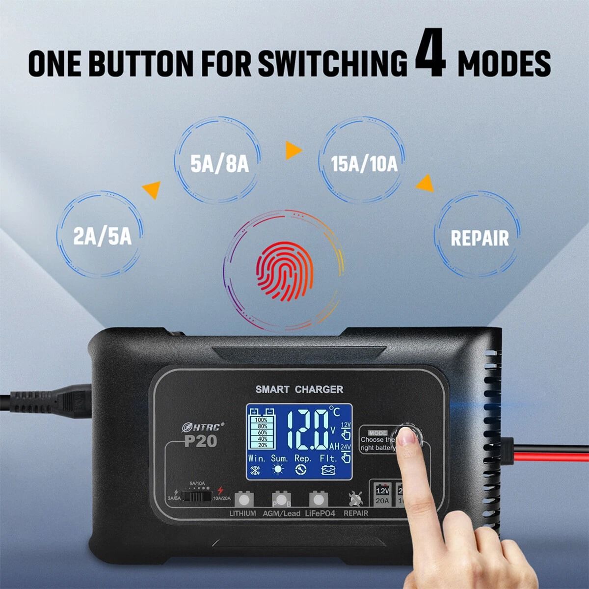 20Amp Smart Battery Charger 12V20A  24V10A For Lithium LiFePO4 LeadAcid AGMGel Batteries 4