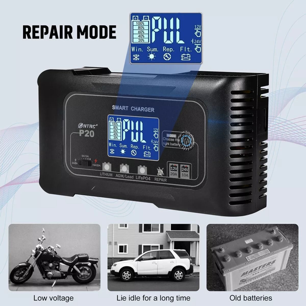 20Amp Smart Battery Charger 12V20A  24V10A For Lithium LiFePO4 LeadAcid AGMGel Batteries 6