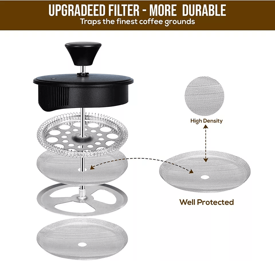 Premium Kitchen French Coffee Press Espresso  Tea Maker With Triple Filters Durable Stainless Steel 5