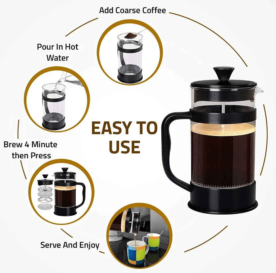 Premium Kitchen French Coffee Press Espresso  Tea Maker With Triple Filters Durable Stainless Steel 6