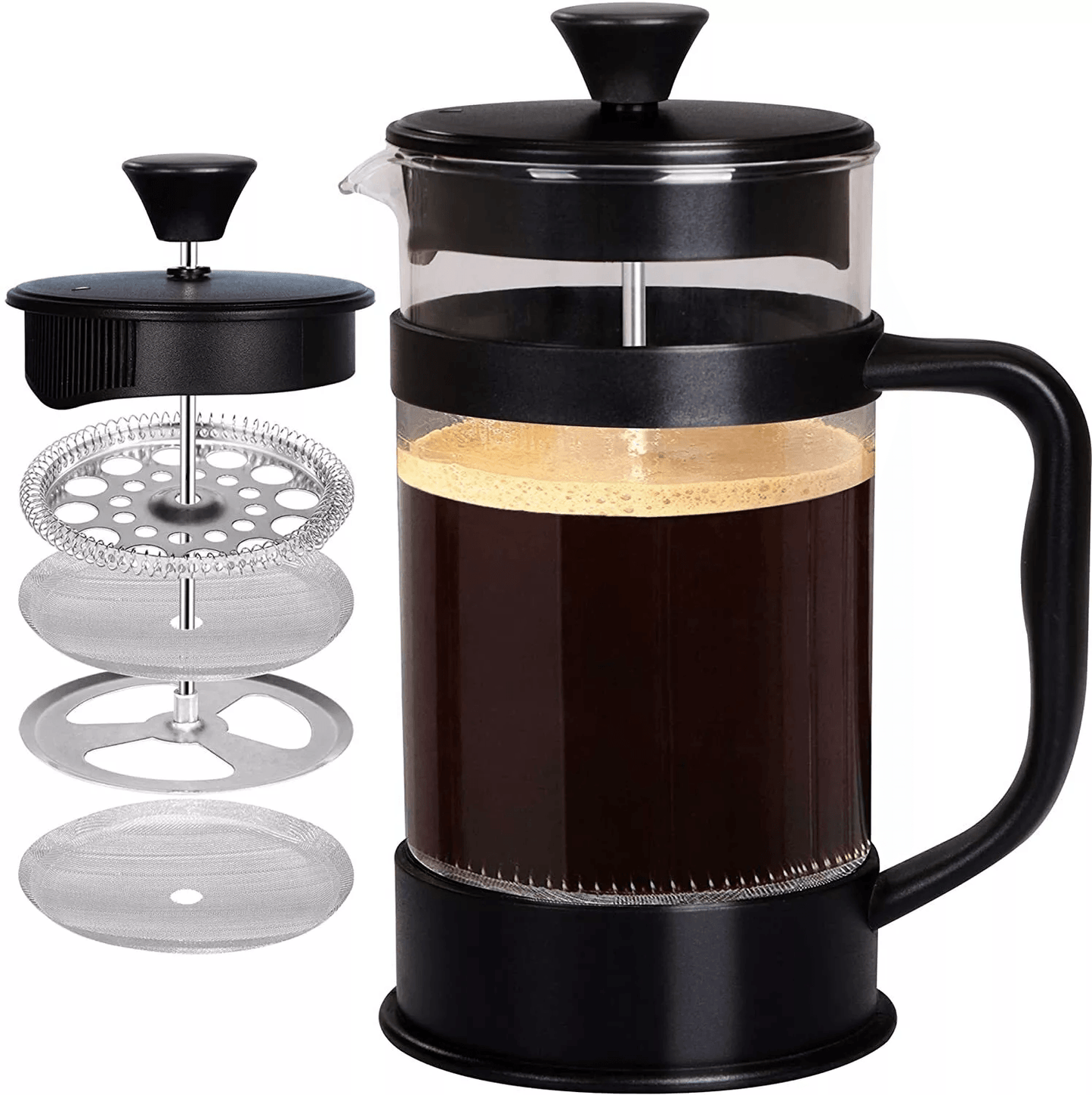 Premium Kitchen French Coffee Press, Espresso & Tea Maker with Triple Filters, Durable Stainless Steel Plunger, Home Use