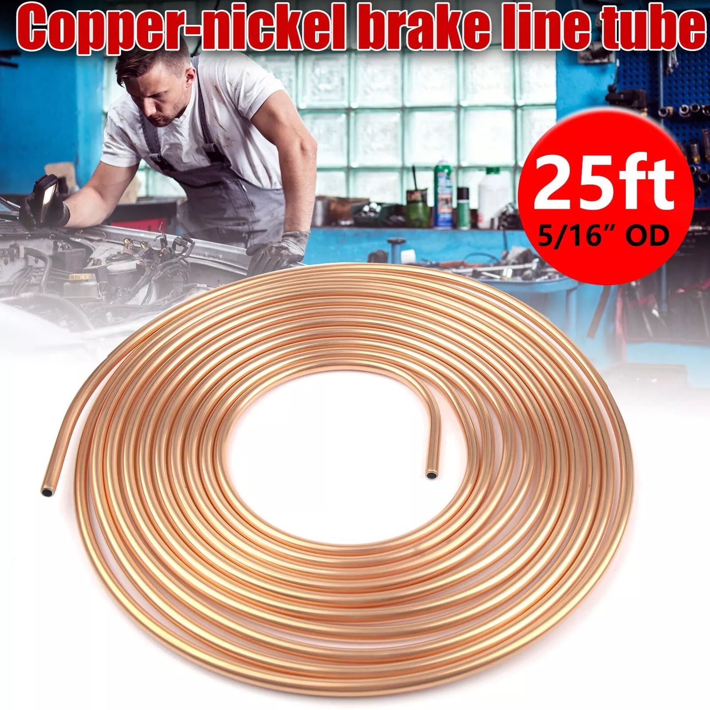 Copper Nickel Brake Line Tubing Kit 516 OD 25 Ft Coil Roll With All Size Fittings For Auto Repair 2