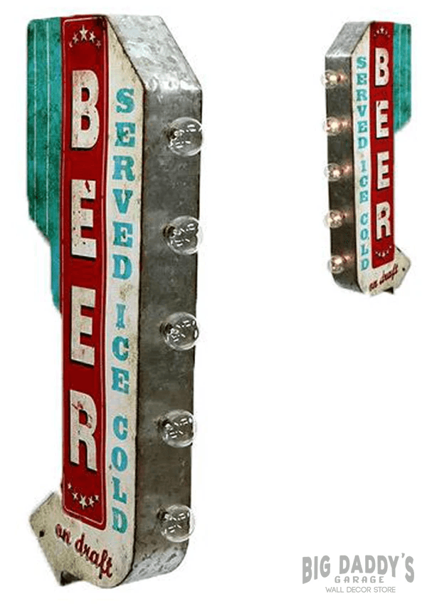 BEER Ice Cold On Draft Double Sided Metal Sign W LED Lights Retro Craft Bar  Man Cave Decor 3