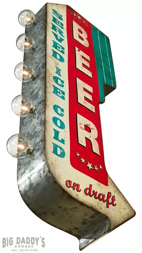 BEER Ice Cold On Draft Double Sided Metal Sign W LED Lights Retro Craft Bar  Man Cave Decor 2