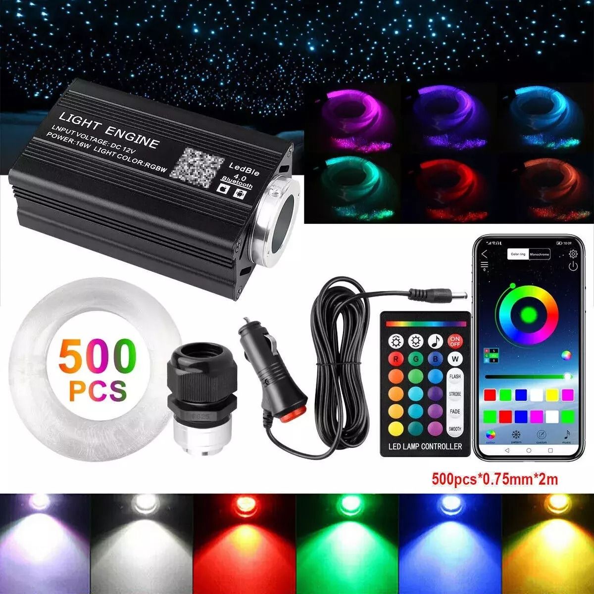 500pcs Fiber Optic Car Headliner Star Light Kit LED Twinkle Ceiling Lights For Cars  Home 2