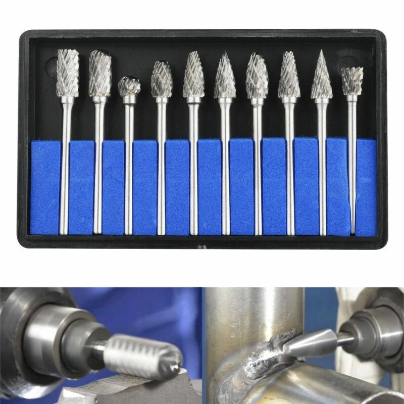 Tungsten Carbide Rotary Burr Set 10pc 18 Shank Drill Bits For Engraving Grinding  Shaping 3