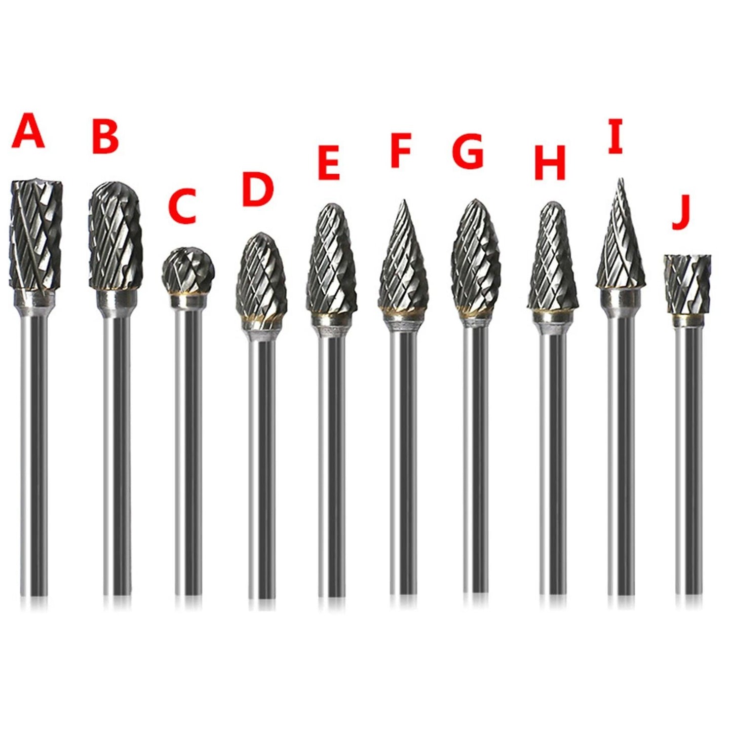 Tungsten Carbide Rotary Burr Set 10pc 18 Shank Drill Bits For Engraving Grinding  Shaping 4