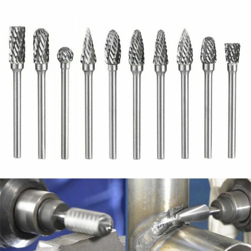 Tungsten Carbide Rotary Burr Set 10pc 18 Shank Drill Bits For Engraving Grinding  Shaping 5