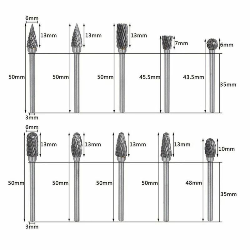 Tungsten Carbide Rotary Burr Set 10pc 18 Shank Drill Bits For Engraving Grinding  Shaping 7