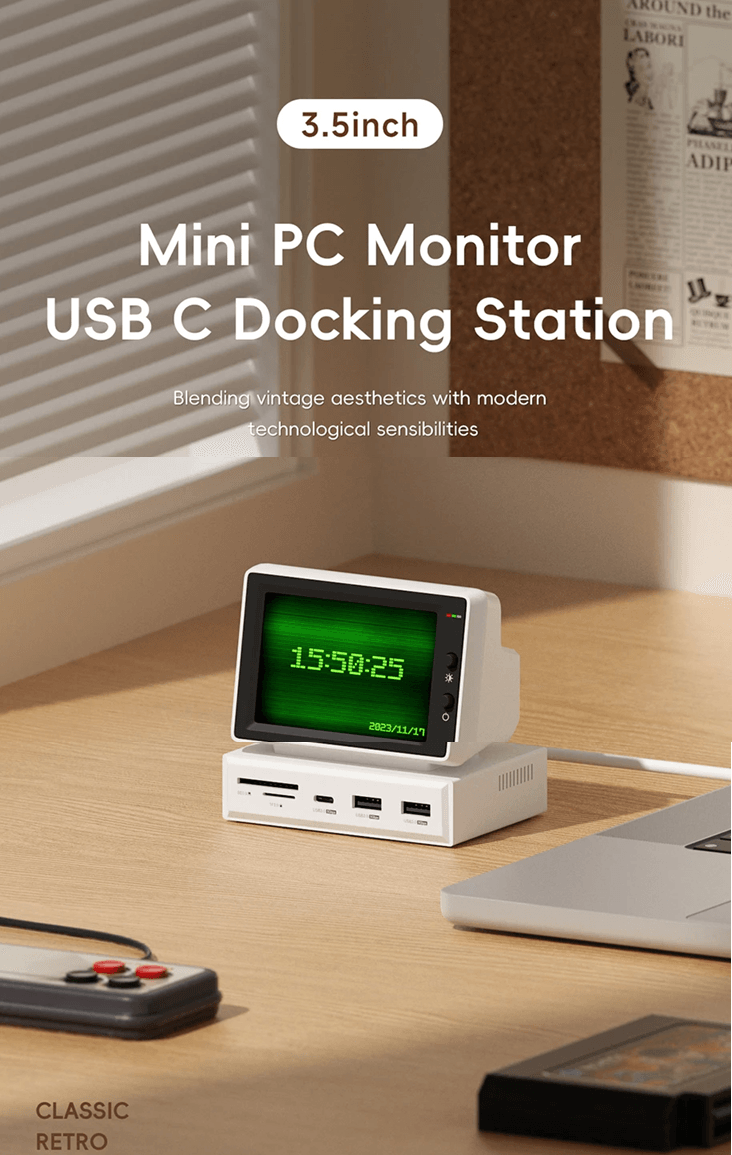Hagibis Mini Hardware Monitor – Real-Time System Display with USB-C Hub