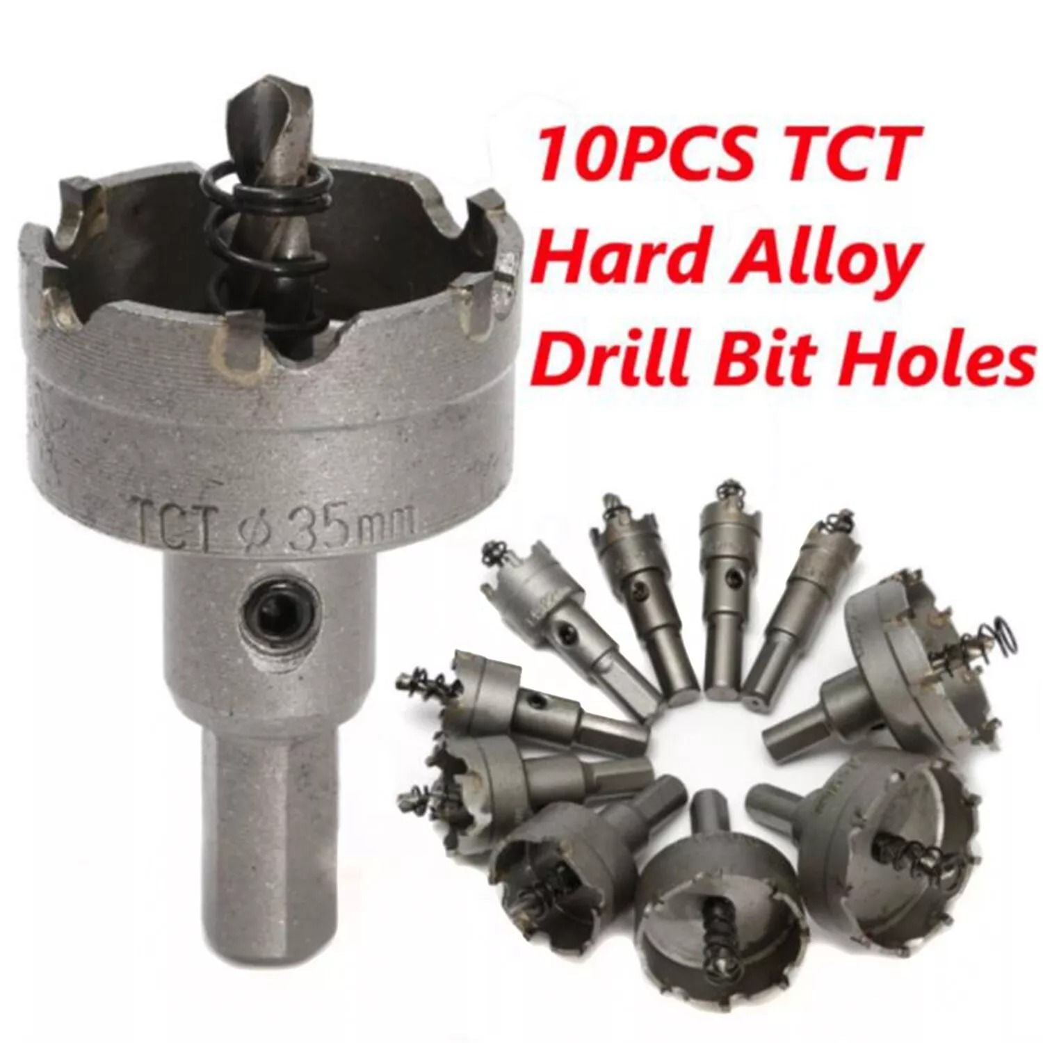TCT Hole Saw Set 10PC Carbide Tip Drill Bits For Cutting Steel Metal  Hard Alloys 7