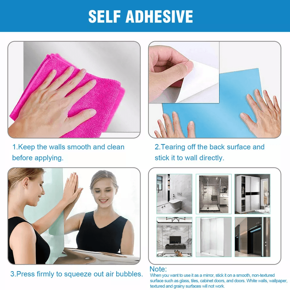 Self Adhesive Mirror Reflective Wall Sticker Film Bendable PET Kitchen  Home Decor 4