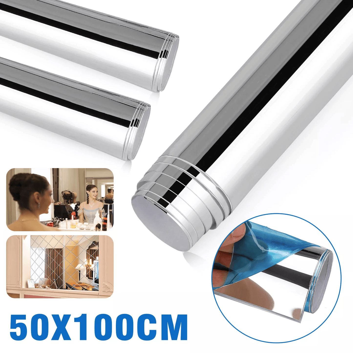 Self Adhesive Mirror Reflective Wall Sticker Film, Bendable PET Kitchen & Home Decor