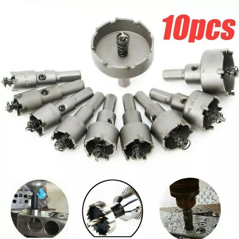 TCT Hole Saw Set 10PC Carbide Tip Drill Bits For Cutting Steel Metal  Hard Alloys 6