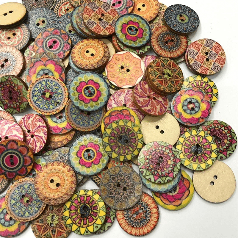 Mixed Boho Flower Wooden Button, DIY Craft Sewing Scrapbooking