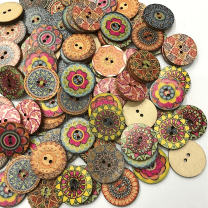 Mixed Boho Flower Wooden Button, DIY Craft Sewing Scrapbooking