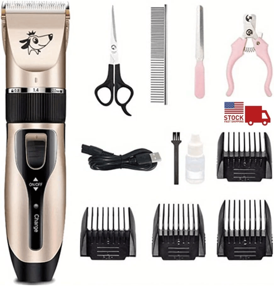 Dog Cat Pet Grooming Kit, Rechargeable Cordless Electric Hair Clipper Trimmer Set with Dual Blades, LCD