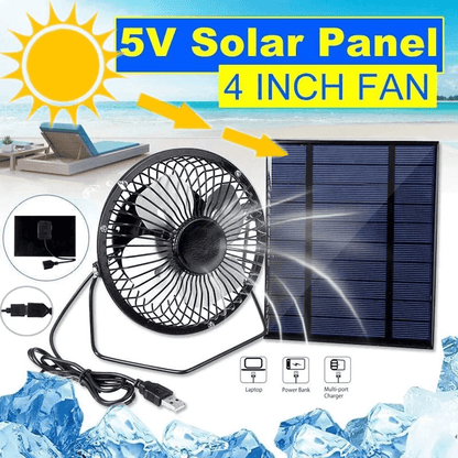 Portable Solar Mini Ventilator Fan, USB Powered Waterproof Fan for Greenhouse, Dog, Chicken House & Outdoor Emergencies