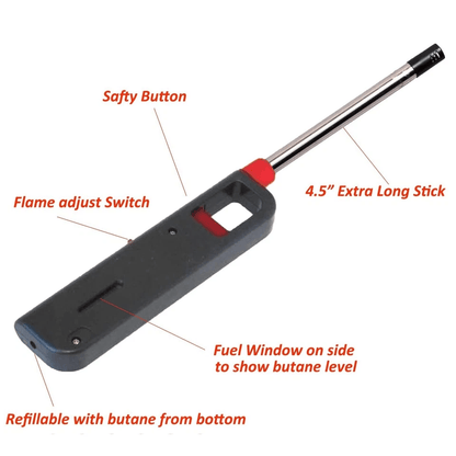 Refillable BBQ Lighter For Butane Kitchen Stove Adjustable Fireplace Grill  Candle Igniter Flame Li 2