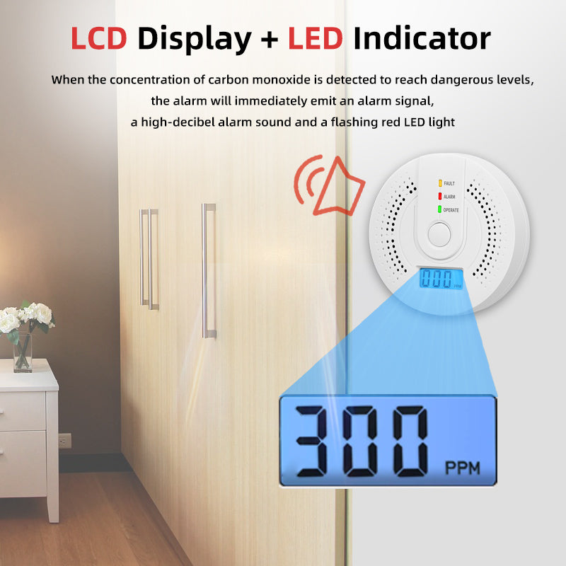Digital CO Alarm DetectorIndependent Carbon Monoxide Sensor With Loud 85dB Alarm  Flash Warning Saf 2