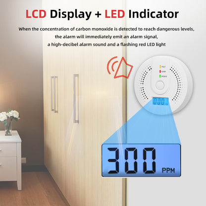 Digital CO Alarm DetectorIndependent Carbon Monoxide Sensor With Loud 85dB Alarm  Flash Warning Saf 2