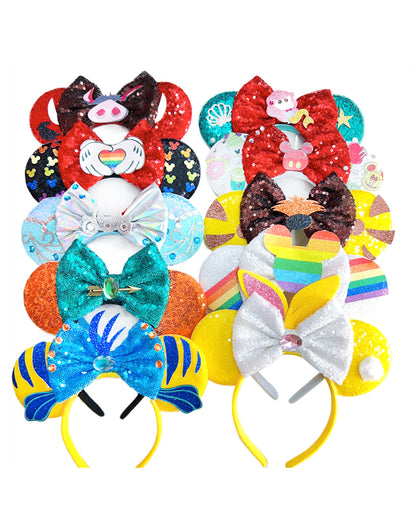 New Style Mickey Minnie Ear Headband Sequin Bows for Girls, Adults & Kids – Halloween Party Cosplay Hair Accessories