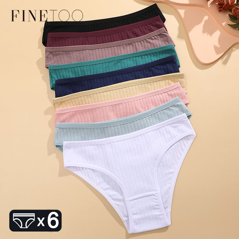 Women's Cotton Underwear 6 Piece Set Sexy & Comfortable Briefs, Soft Stretch Lingerie in Striped & Solid Colors
