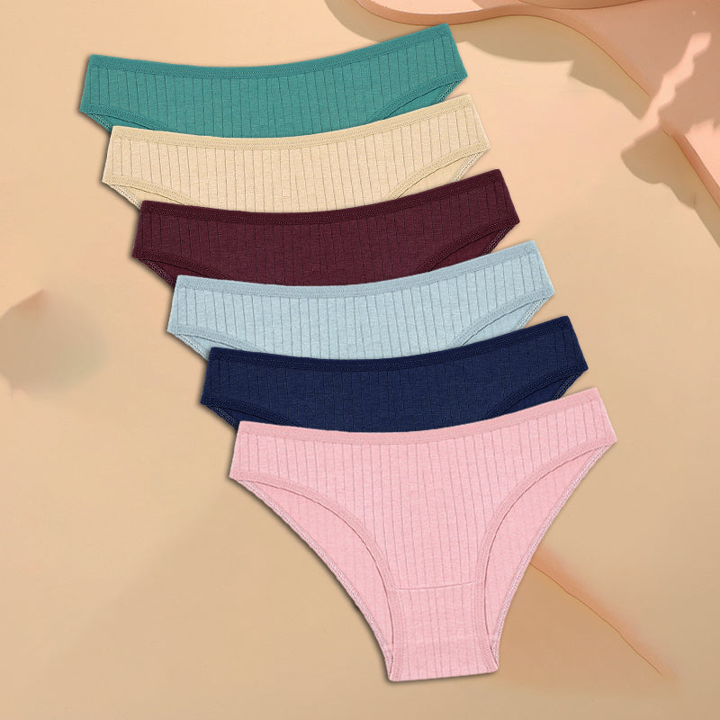 Womens Cotton Underwear 6 Piece Set Sexy  Comfortable Briefs Soft Stretch Lingerie In Striped  Soli 8