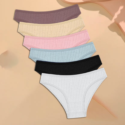 Womens Cotton Underwear 6 Piece Set Sexy  Comfortable Briefs Soft Stretch Lingerie In Striped  Soli 9
