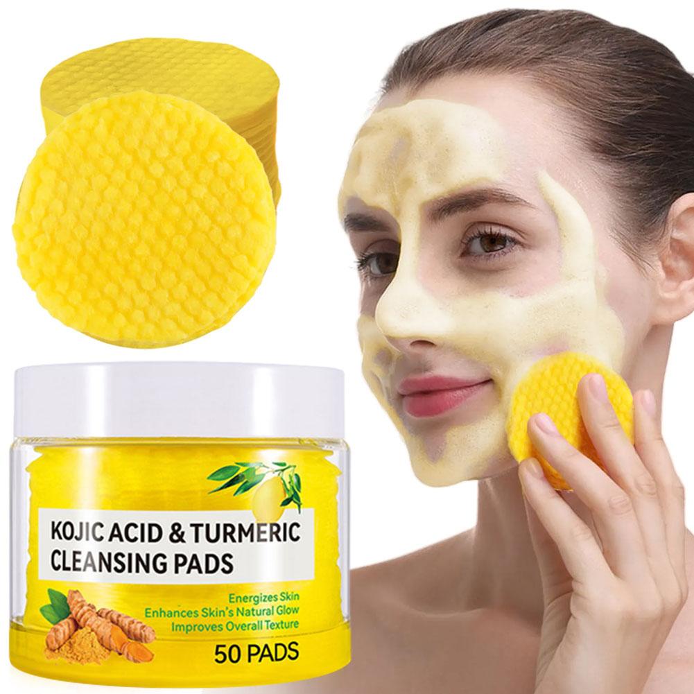 Turmeric Kojic Acid Cleansing Pads 50 Pcs – Exfoliating Face Scrub for Dark Spots & Glowing Skin | Vitamin C