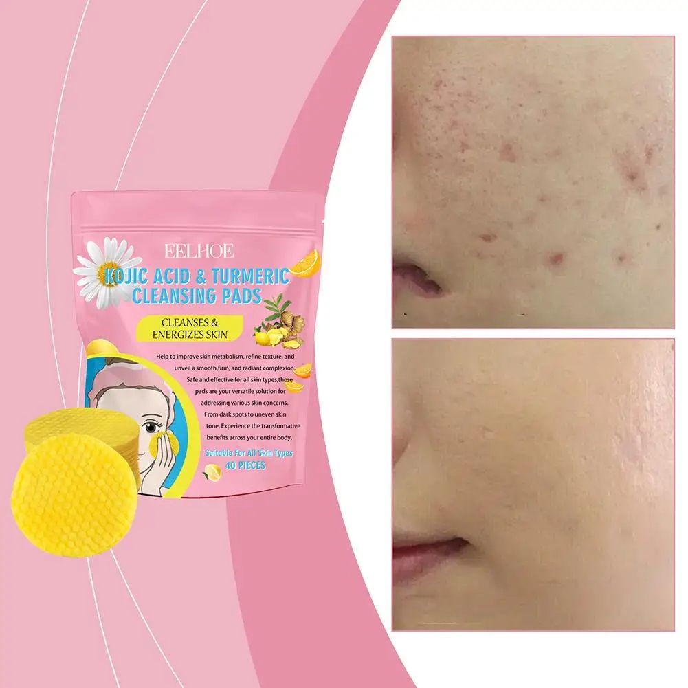 Turmeric Kojic Acid Cleansing Pads Exfoliating Pads For Glowing Skin Brightening Facial Sponges Wit 3