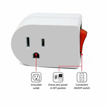 2Pack 3Prong Grounded AC Power Wall Tap  Single Outlet With ONOFF Switch 2