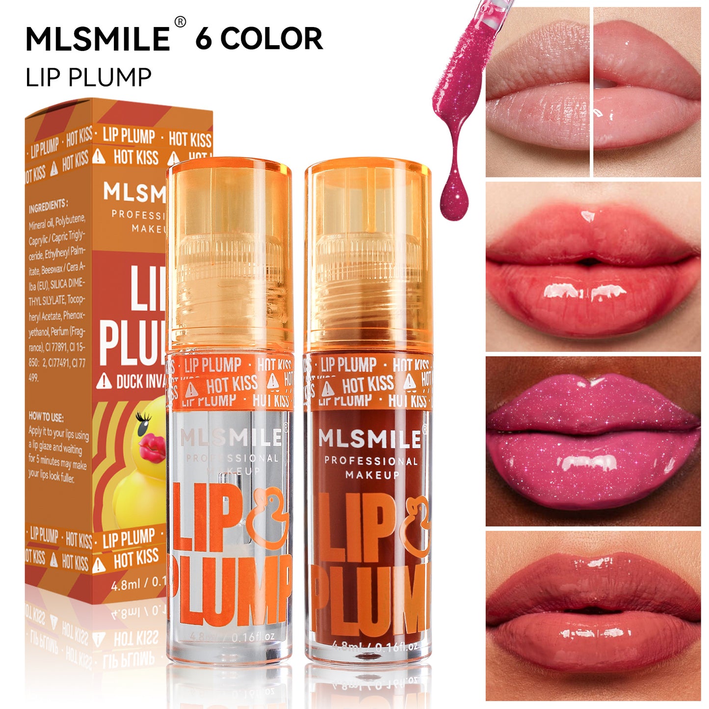 Plumping Lip Gloss Set, MLSMILE Duck Lip Oil for Fuller Lips | Natural Shine, Hydration & Mirror Like Finish