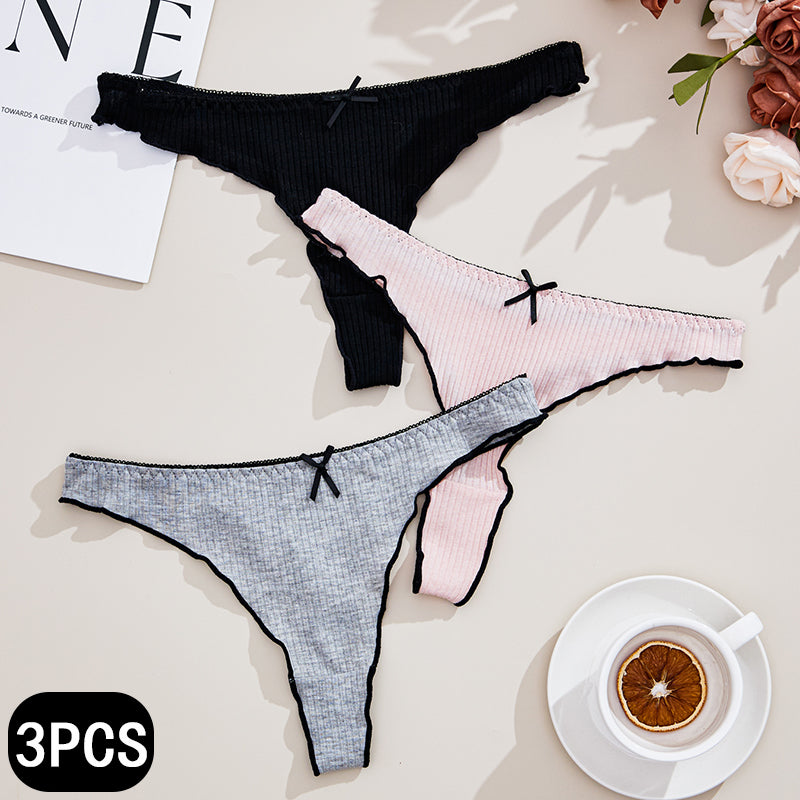 3Pcs Women Thong Panties, Low-Rise Cotton Lingerie, Sexy & Comfortable Tangas for Everyday Wear