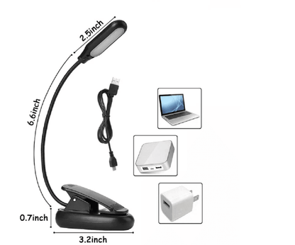 Portable USB Rechargeable LED Book Light Flexible Clip On Reading Lamp For Travelers  Bedtime Readi