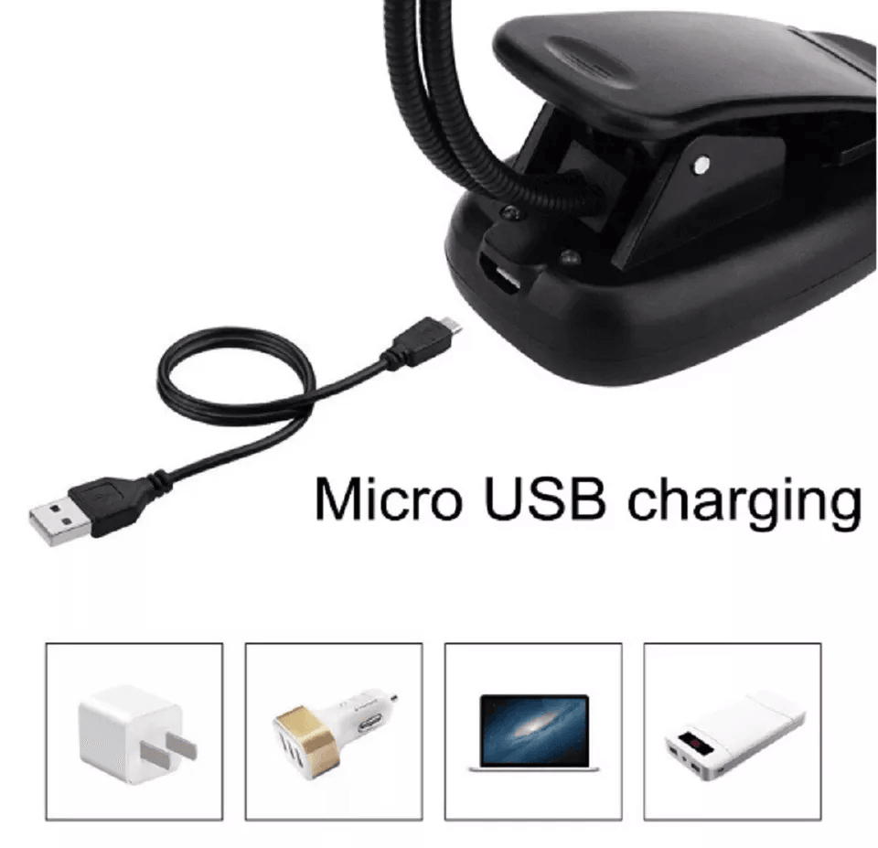 Portable USB Rechargeable LED Book Light Flexible Clip On Reading Lamp For Travelers  Bedtime Readi