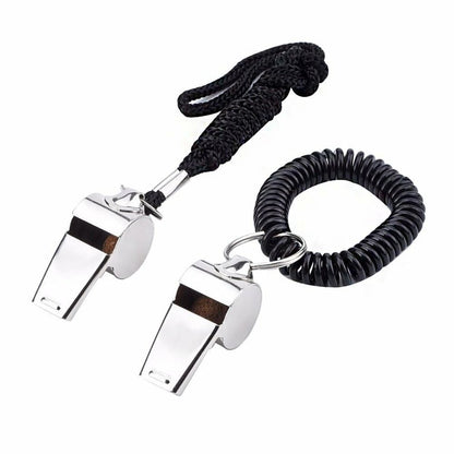Dual Metal Sports Whistles 2Pack Referee Whistles With Neck Lanyards For Football Soccer  Safety 1