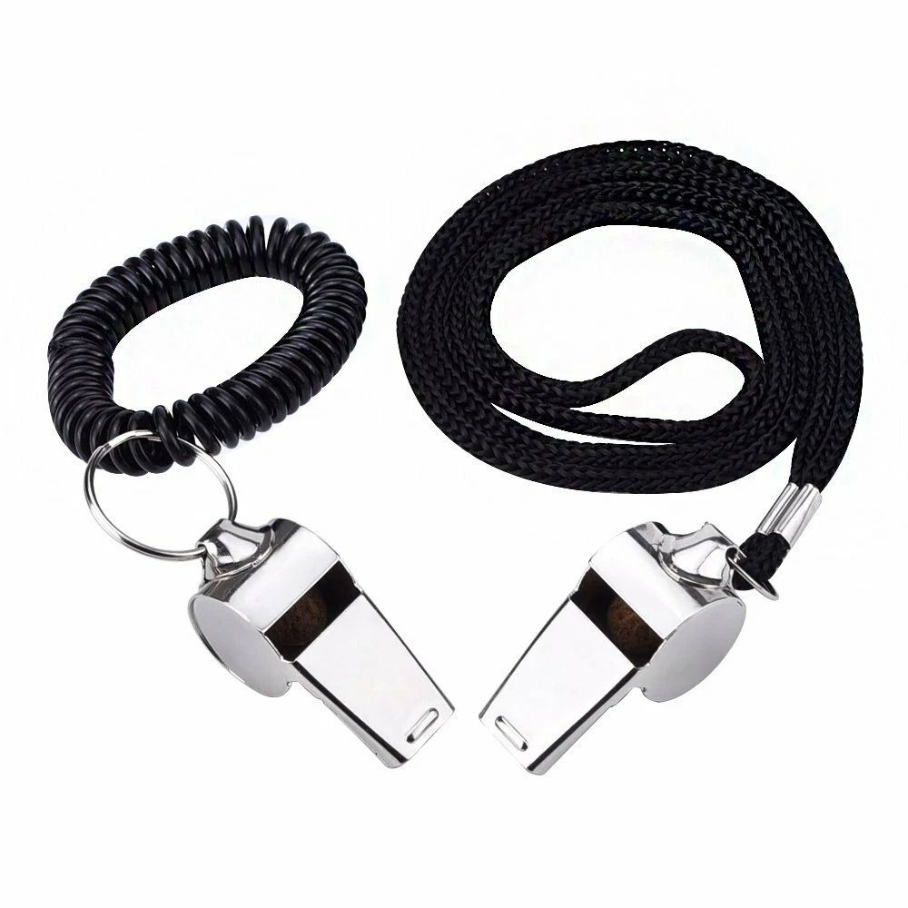 Dual Metal Sports Whistles 2Pack Referee Whistles With Neck Lanyards For Football Soccer  Safety 2