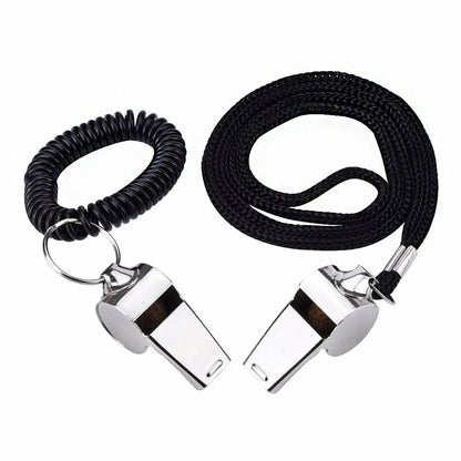 Dual Metal Sports Whistles 2Pack Referee Whistles With Neck Lanyards For Football Soccer  Safety 2